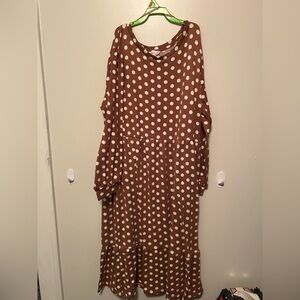 Joe Fresh Brown and White Polka Dot Long Sleeve Dress